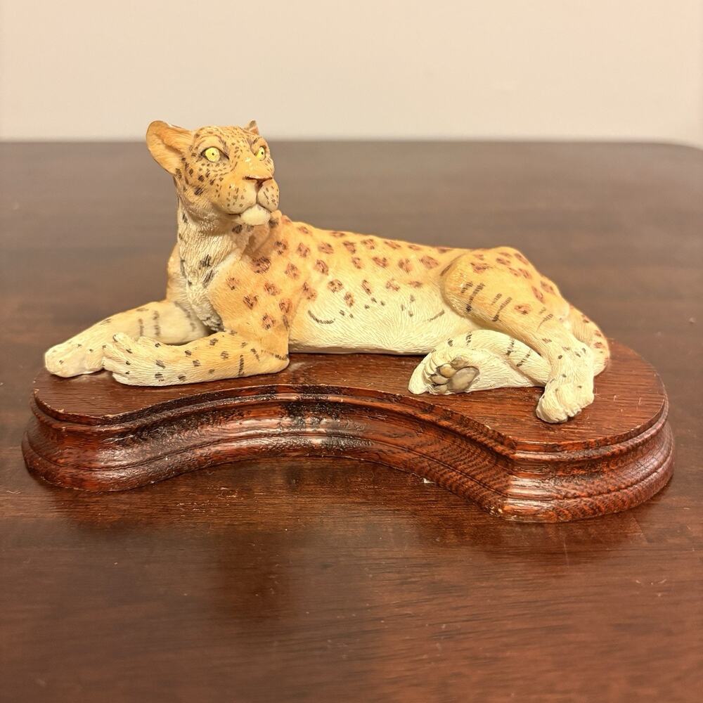 Textured Composite Resin Leopard Cheetah On Wood Base